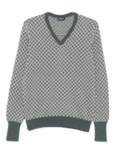 Drumohr Geometric-pattern V-neck Sweater In Green