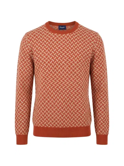 Drumohr Geometric-pattern Cashmere Sweater In Brown