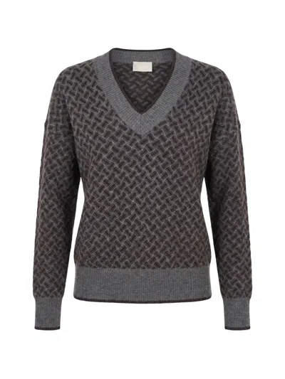 Drumohr Geometric-pattern V-neck Sweater In Gray