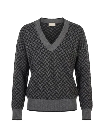 Drumohr Geometric-pattern V-neck Sweater In Gray