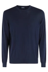 Drumohr Crew Neck Sweater In Shaved Cotton In Blu