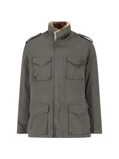 Drumohr Green Cotton Zip Standing Collar Jacket In Gray
