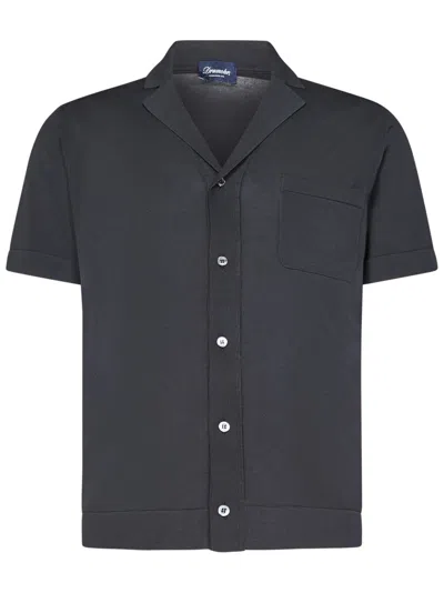 Drumohr Grey Cotton Bowling Shirt With Chest Patch Pocket