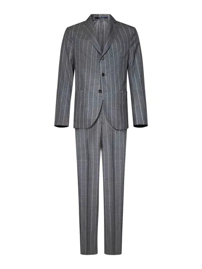 Drumohr Grey Virgin Wool Pinstripe Suit In Gray