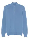 Drumohr Long Sleeve Mock-neck Zip Sweater In Blue