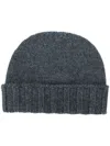 Drumohr Cuffia Rasa Cashmere Beanie In Green In Grey