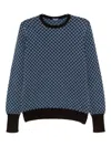 Drumohr Herringbone Cashmere Long Sleeve Crew-neck Sweater In Blue
