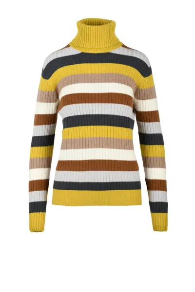 Drumohr High Neck Cashmere Sweater - Brown/yellow In Multi