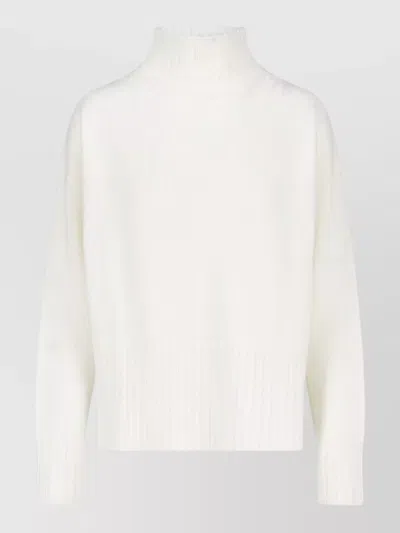 Drumohr High Neck Long Sleeve Relaxed Knit Top In White