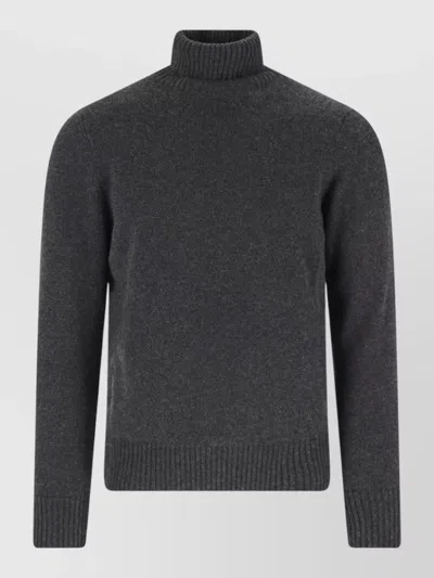 Drumohr Ribbed High-neck Cashmere Sweater With Minimalist Design In Gray