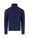 Drumohr Turtleneck Sweater In Blue Wool Navy Tones In Blue