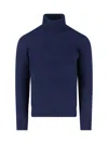 Drumohr Ribbed Turtleneck Sweater Long Sleeves In Blue