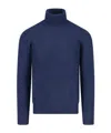 Drumohr Turtleneck Sweater In Blue Wool Navy Tones In Blue