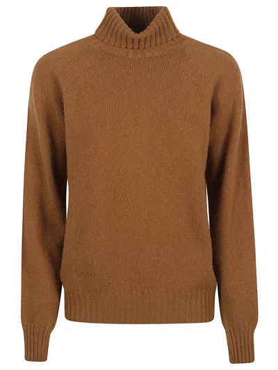 Drumohr Cozy High Neck Knit Sweater In Brown