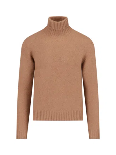 DRUMOHR DRUMOHR HIGH NECK SWEATER IN BROWN WOOL RIBBED