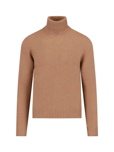 DRUMOHR HIGH NECK SWEATER IN BROWN WOOL RIBBED
