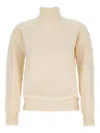 Drumohr Ribbed Turtleneck Sweater With Raglan Sleeves In Off-white In Neutral