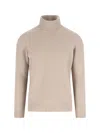 Drumohr Turtleneck Sweater With Ribbed Cuffs And Hem In Sand