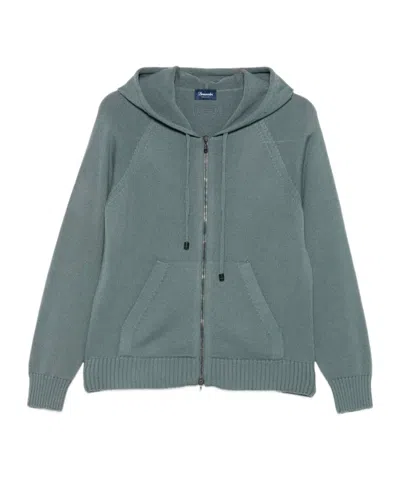 Drumohr Hooded Zip-up Sweater In Green