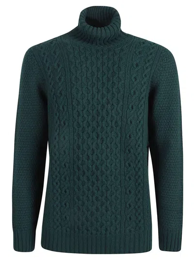Drumohr Intricately Knitted Turtleneck Sweater In Rich Green