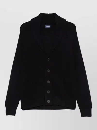 Drumohr Jacket Shawl Collar Front Pockets Ribbed Cuffs In Black