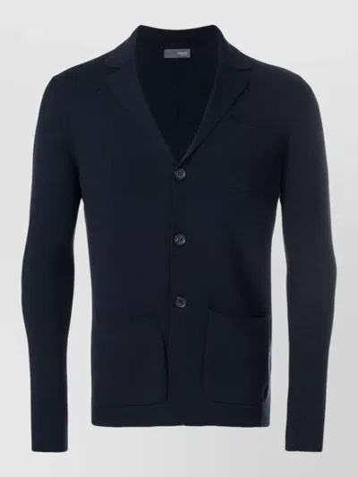 Drumohr Knit Jacket Long Sleeves Front Pockets Lapels In Blue