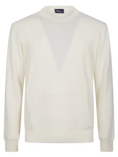Drumohr Knit Round Neck Long Sleeve Sweater With Ribbed Trim In Neutral