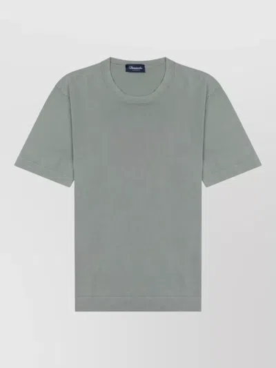 Drumohr Relaxed-fit Cotton T-shirt In Muted Green Shade In Gray