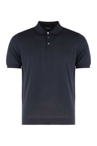 Drumohr Knitted Cotton Polo Shirt In Blue