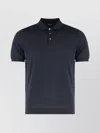 Drumohr Knitted Cotton Polo Shirt Ribbed Edges In Blue