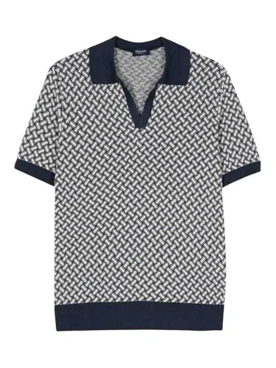 Drumohr Navy Blue Short Sleeves Polo In Multi