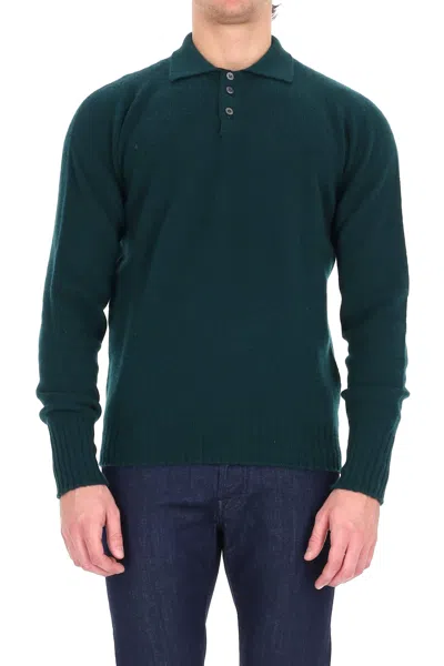Drumohr Lambswool Knit Polo In Green