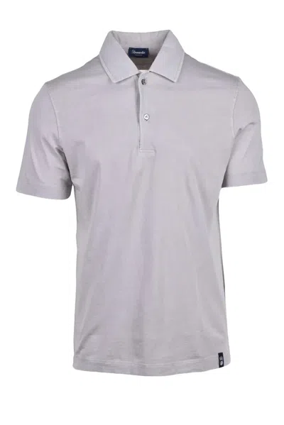 Drumohr Light Grey Knitted Cotton Polo In White