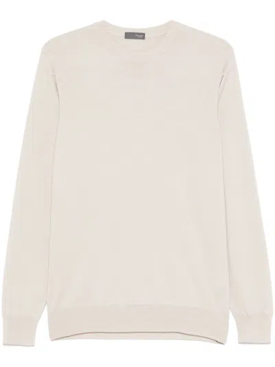 Drumohr Light Merino Wool Fine Knit Dew Neck Long Sleeve Sweater In Neutral