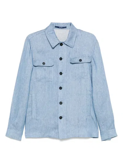Drumohr Linen Shirt Jacket In Blue