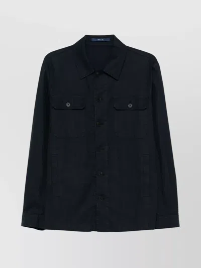 Drumohr Linen Shirt Jacket With Multiple Pockets In Blue