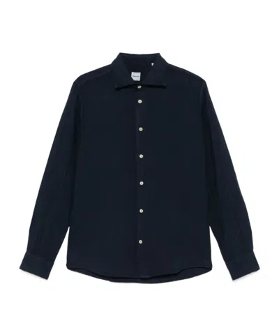 Drumohr Linen Shirt In Navy Blue