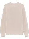 Drumohr Textured Knit Long Sleeve Crew-neck Sweater In Beige