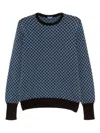 Drumohr Herringbone Cashmere Long Sleeve Crew-neck Sweater In Blue