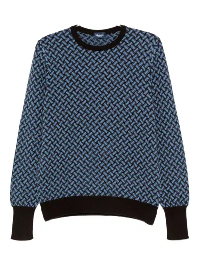 Drumohr Herringbone Cashmere Long Sleeve Crew-neck Sweater In Blue