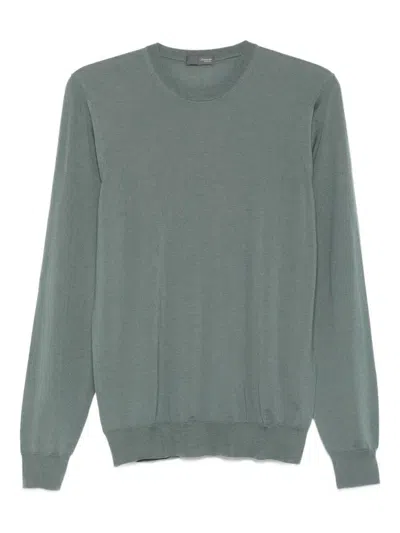 Drumohr Merino Wool Long Sleeve Crew-neck Sweater In Green