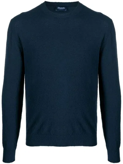 Drumohr Fitted Long Sleeve Crew-neck Sweater In Blue