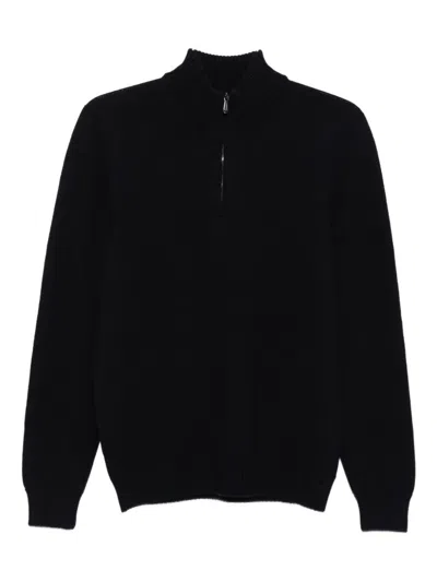Drumohr Long Sleeve Mock-neck Zip Sweater In Black