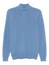 Drumohr Long Sleeve Mock-neck Zip Sweater In Blue
