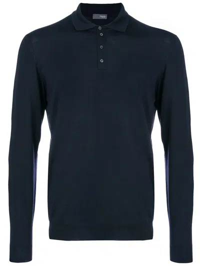 Drumohr Long Sleeve Polo In Blue