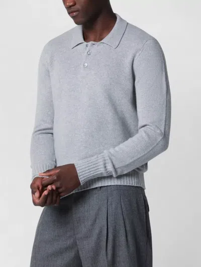 Drumohr Long Sleeve Polo Collar Knit Sweater In Blue