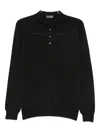Drumohr Fitted Black Merino Wool Long Sleeve Polo In Black