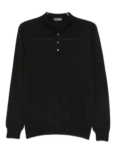Drumohr Long Sleeve Polo In Gray