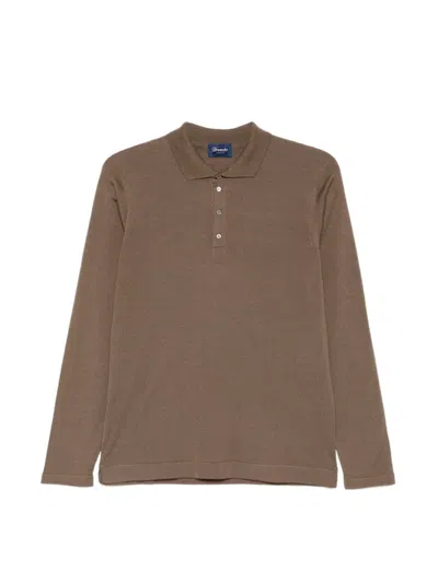 Drumohr Long Sleeve Polo In Brown