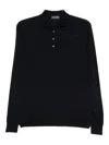 Drumohr Fitted Black Merino Wool Long Sleeve Polo In Black